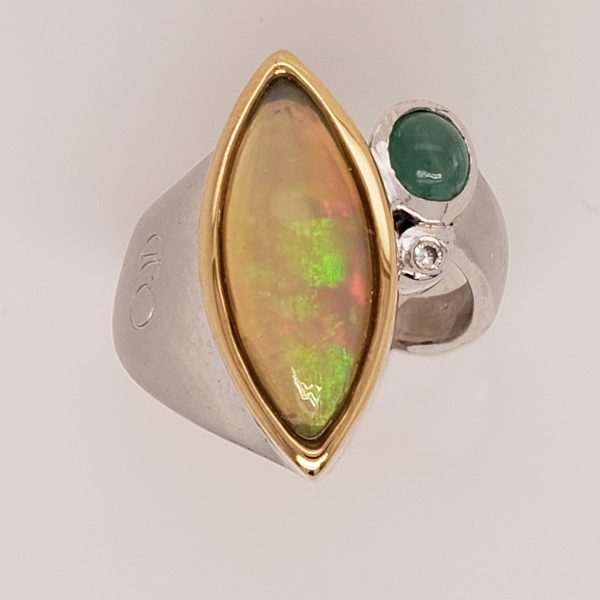 Opal and Cat's Eye Emerald Ring