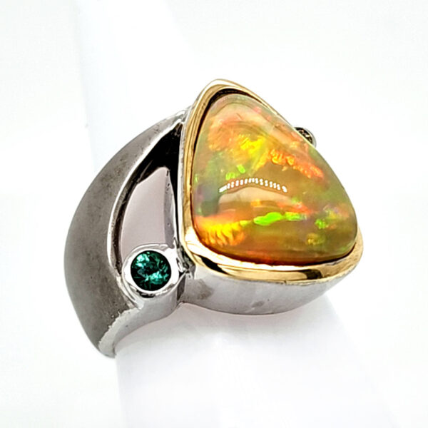 Ethiopian Opal and Emerald Ring