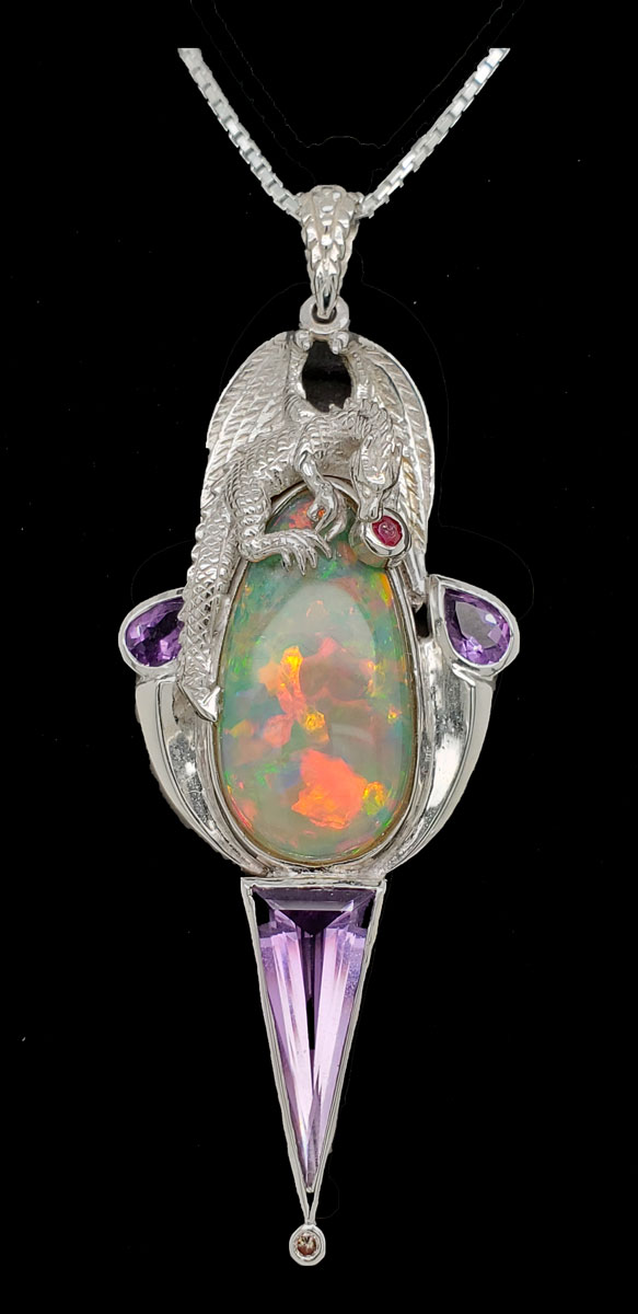 Opal and Amethyst Dragon Pendant