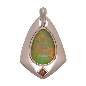 Opal, tourmaline and ruby pendant