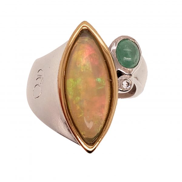 Opal and Cat's Eye Emerald Ring