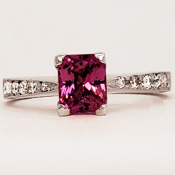 1.02 ct. Hot Pink Sapphire and Diamond 14k white gold ring