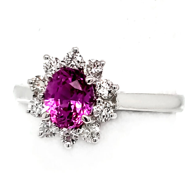 .96 ct. Magenta Sapphire and Diamond 14k white gold ring right side
