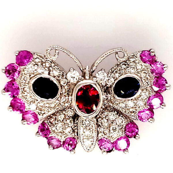 Ruby, Sapphire, and Diamond Butterfly Pendant