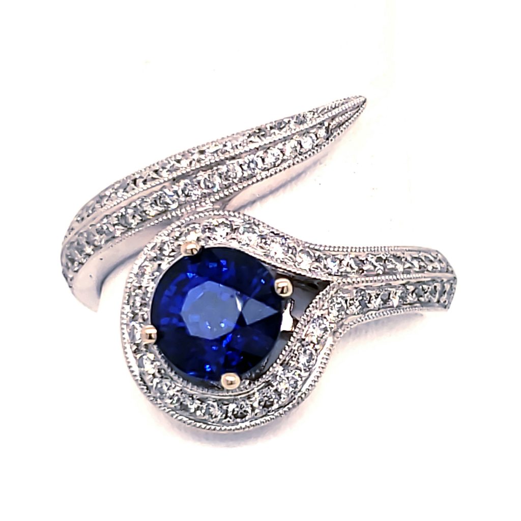 1 Carat Octagon (Emerald) Cut Blue Sapphire Diamond Engagement Ring