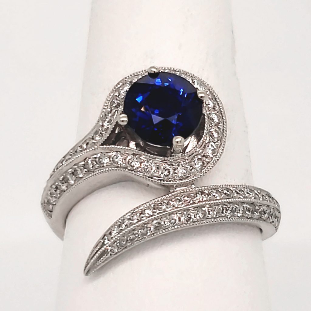1 Carat Blue Sapphire Oval Engagement White Gold Ring- Genuine Sapphire  with Diamond Promise Ring for Her- 4 Prong Anniversary Ring Size 7