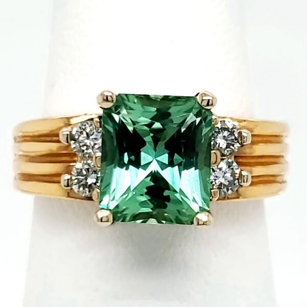 2.54 carat Green Tourmaline and Diamond 18k Ring