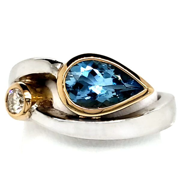 Aquamarine and Diamond Sterling and 18k RIng
