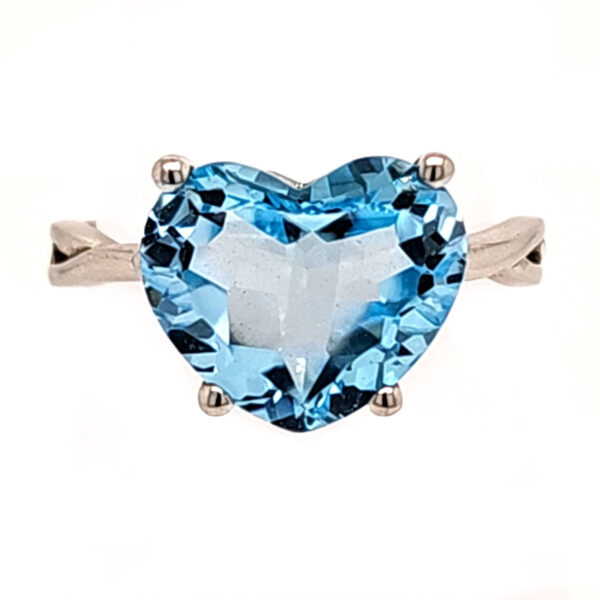 Sterling Heart Cabochon Light Blue Topaz Ring
