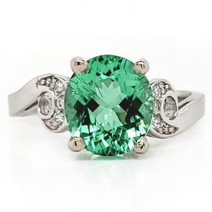 2.69 carat Neon Green Tourmaline and Diamond 18k wg Ring