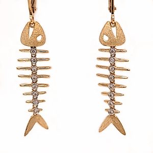 14k Denny Wong Fish Bone Earrings