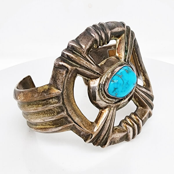 Sand Cast Turquoise Cuff Side