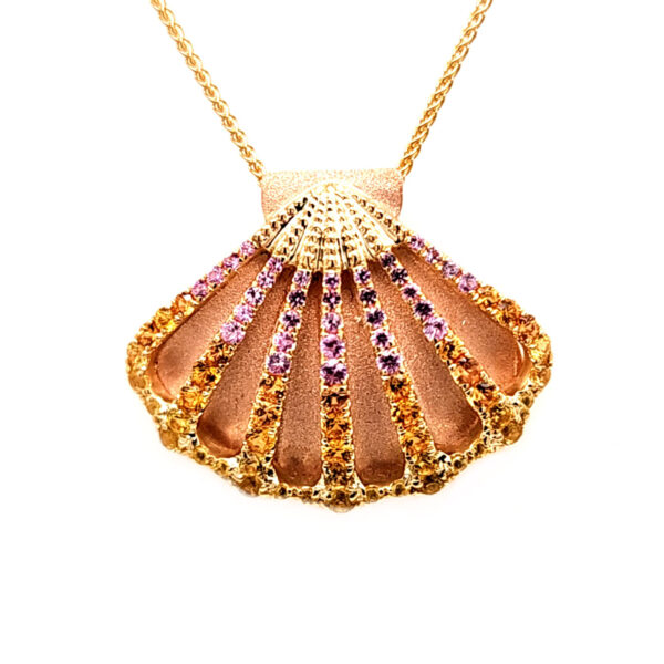 Large Rose Gold Sapphire Scallop Shell Pendant