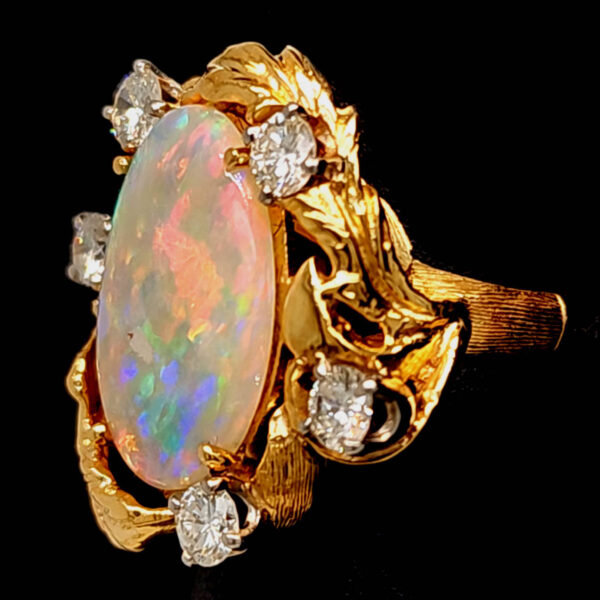 14k Australian Opal and Diamond Estate Ring
