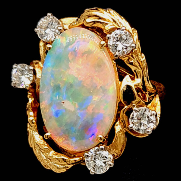 14k Australian Opal and Diamond Estate Ring