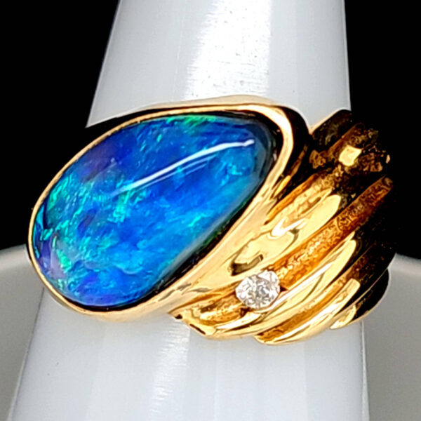 14k Custom Black Opal and Diamond Ring