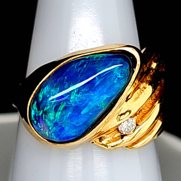 14k Custom Black Opal and Diamond Ring