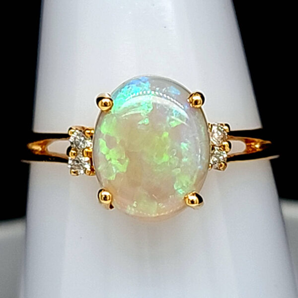 14k Solid Opal and Diamond Split Shank Ring