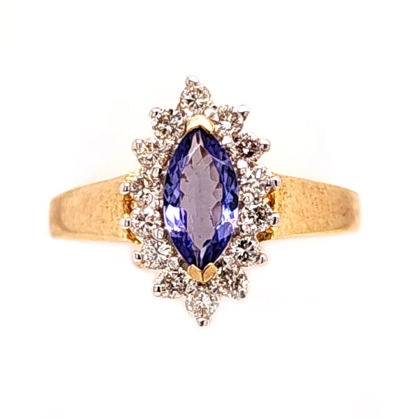 14k Tanzanite Marquise and Diamond Ring