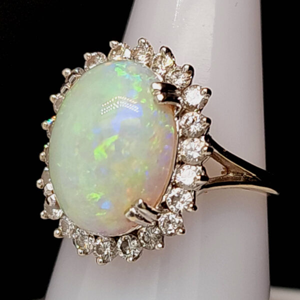 14k wg Estate Opal and Diamond Cluster Ring