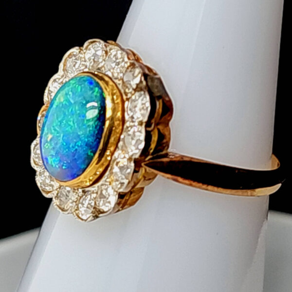 18k Black Opal and Diamond Estate Ring