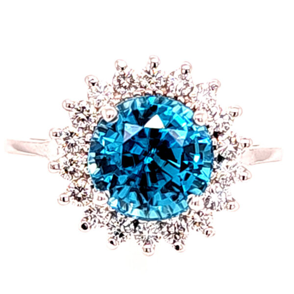 14k wg Blue Zircon and Diamond Ring