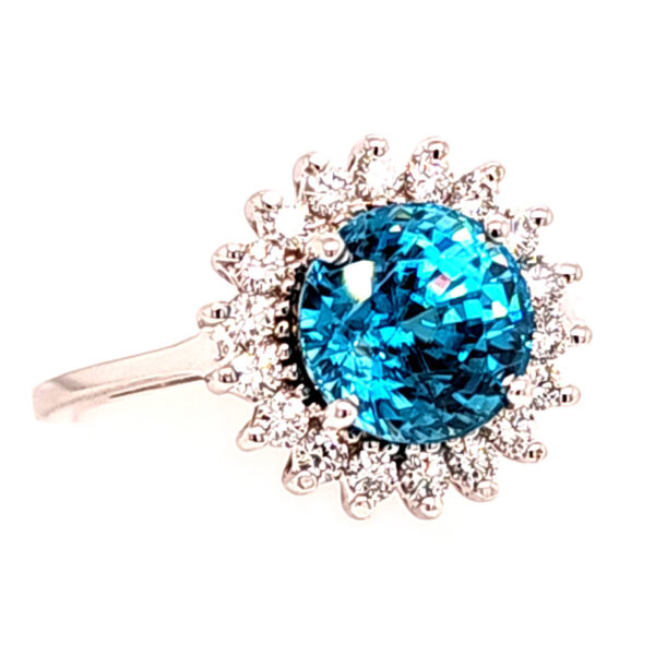 14k wg Blue Zircon and Diamond Ring