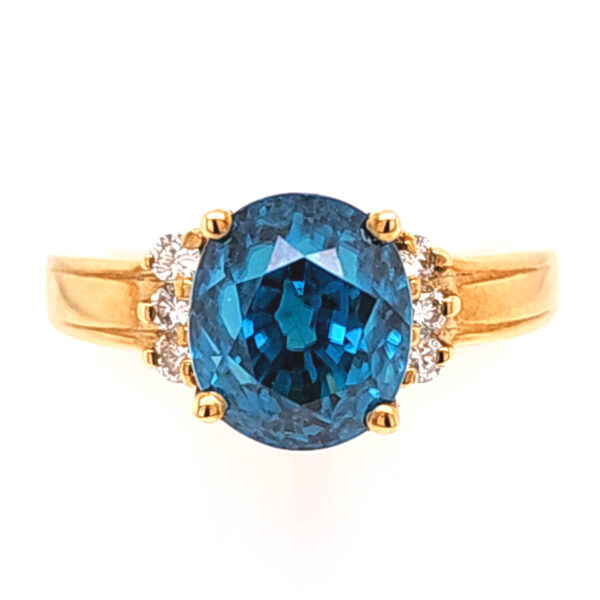 14k Blue Zircon and Diamond Ring
