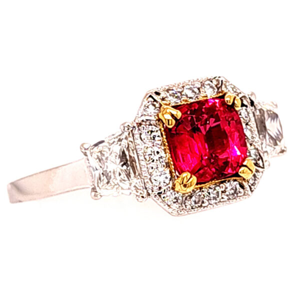 Platinum Red Spinel and Diamond Ring