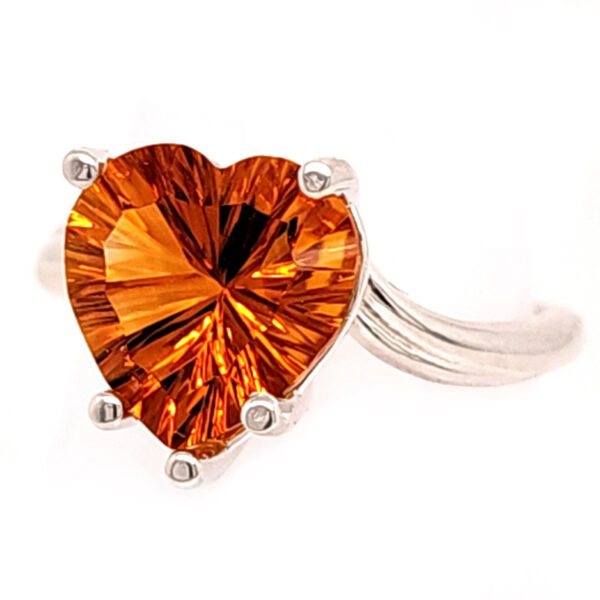 Sterling Citrine Heart Curved Shank Ring