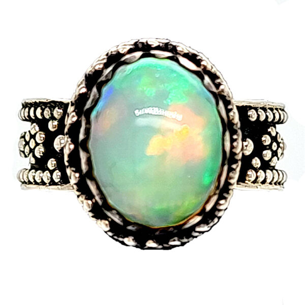Sterling Ethiopian Opal Beaded Ring and Shank