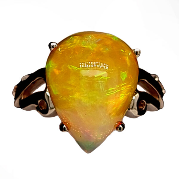 Sterling Swirl Shank Ethiopian Opal Pear Ring