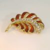 Estate 14k Red Enamel and Diamond Feather Brooch